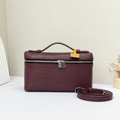 LP Extra Bag 19cm Ostrich Pattern Burgundy Calfskin Silver Hardware