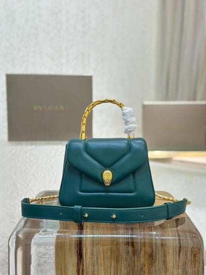BVL Serpenti Reverse Top Handle 20cm Emerald Green Calfskin GHW 188554