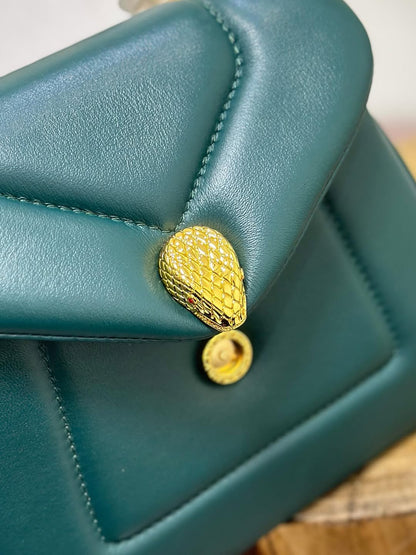 BVL Serpenti Reverse Top Handle 20cm Emerald Green Calfskin GHW 188554