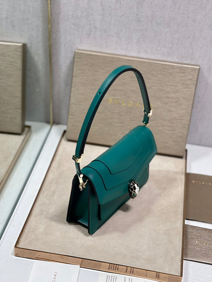 Serpenti Forever East-West Shoulder Bag 22cm Emerald Green Cafskin GHW 188466