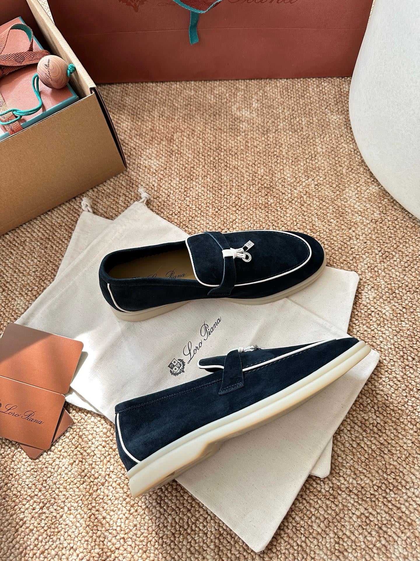 Loro Piana Summer Charms Walk Suede Loafers - Navy Blue