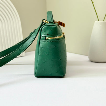 LP Extra Bag 19cm Ostrich Pattern Green Calfskin Gold Hardware