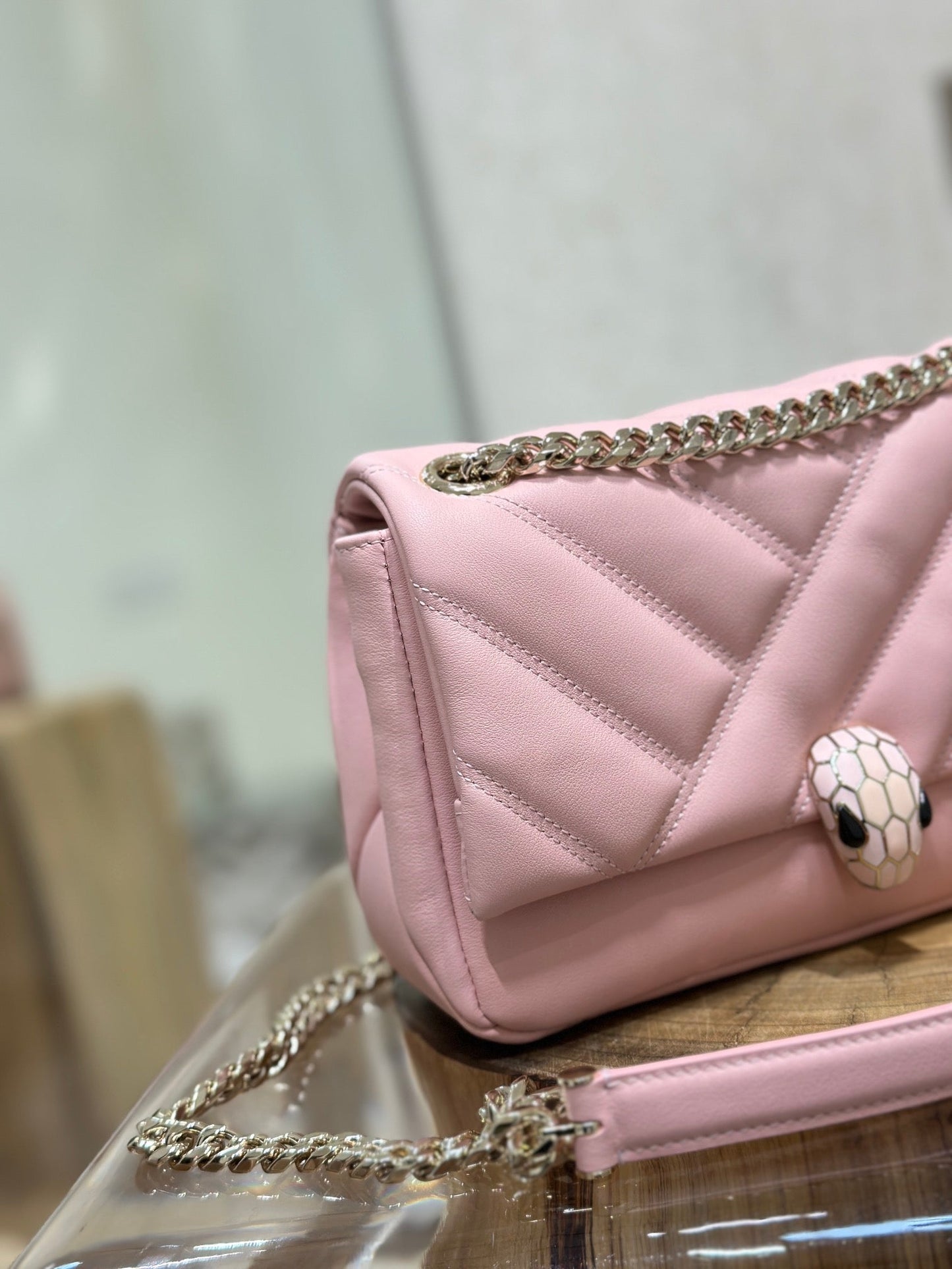 BVL Serpent Cabochon Bag 22.5cm Pink Cafskin GHW 188316