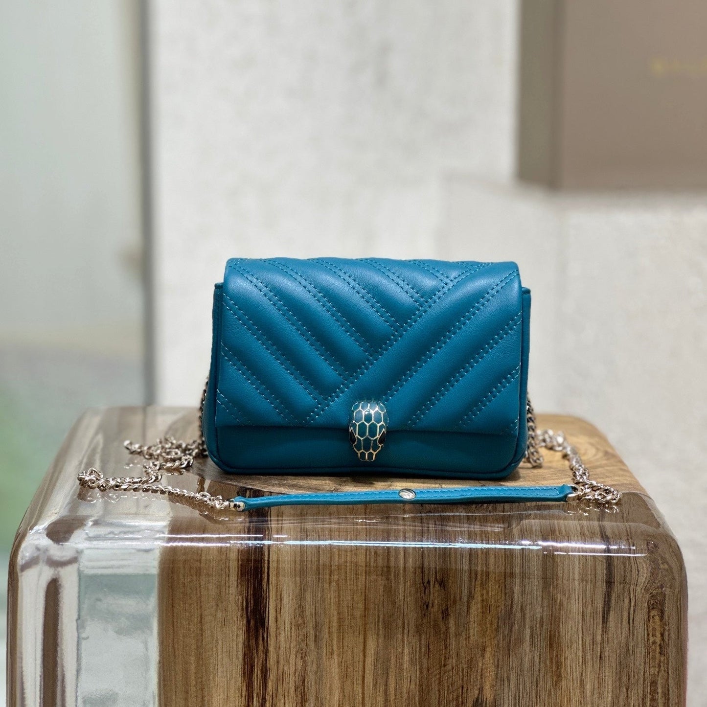 BVL Serpent Cabochon Mini Bag 17cm Blue Cafskin GHW 188292