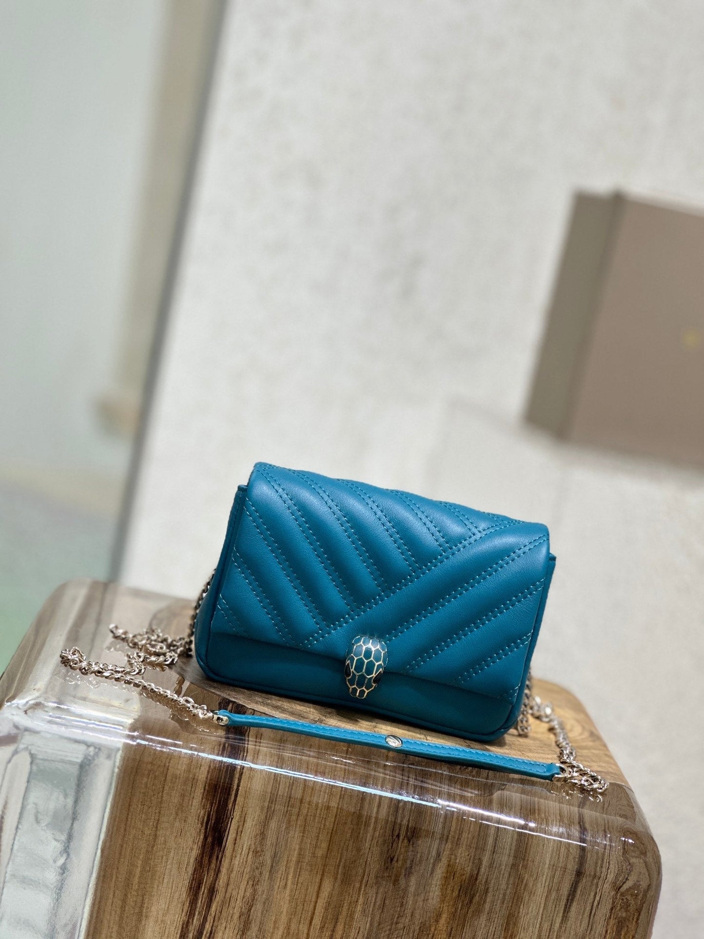 BVL Serpent Cabochon Mini Bag 17cm Blue Cafskin GHW 188292
