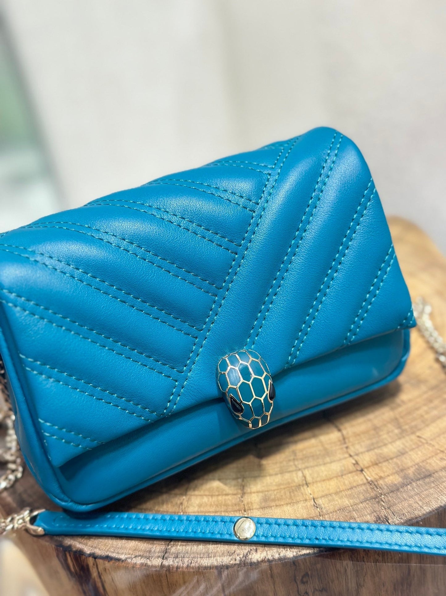 BVL Serpent Cabochon Mini Bag 17cm Blue Cafskin GHW 188292