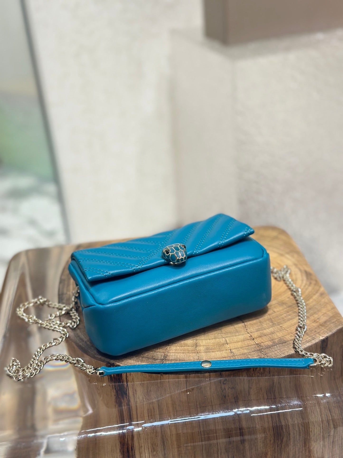 BVL Serpent Cabochon Mini Bag 17cm Blue Cafskin GHW 188292