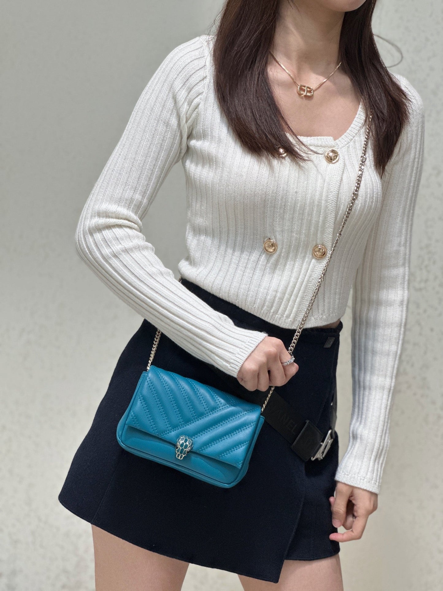BVL Serpent Cabochon Mini Bag 17cm Blue Cafskin GHW 188292