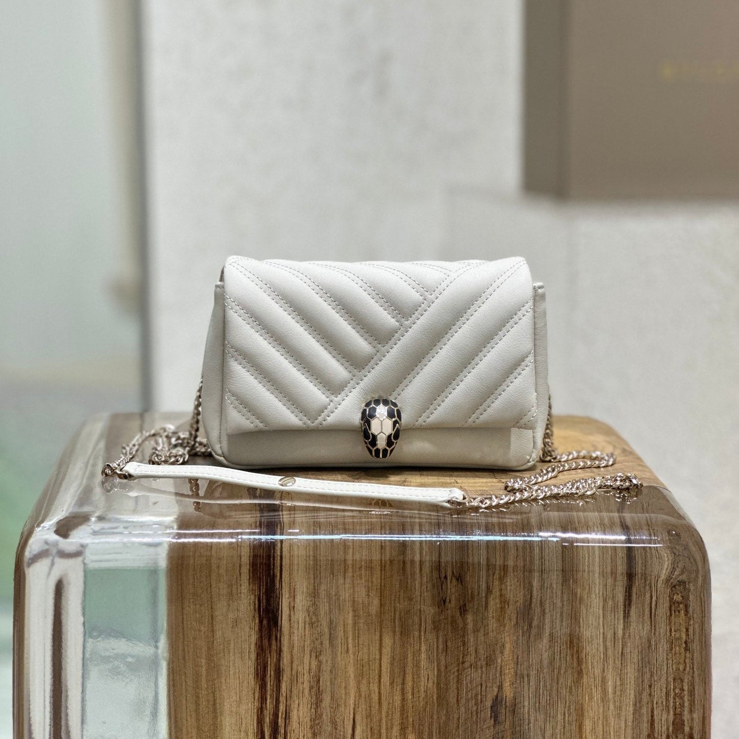 BVL Serpent Cabochon Mini Bag 17cm White Cafskin GHW 188303