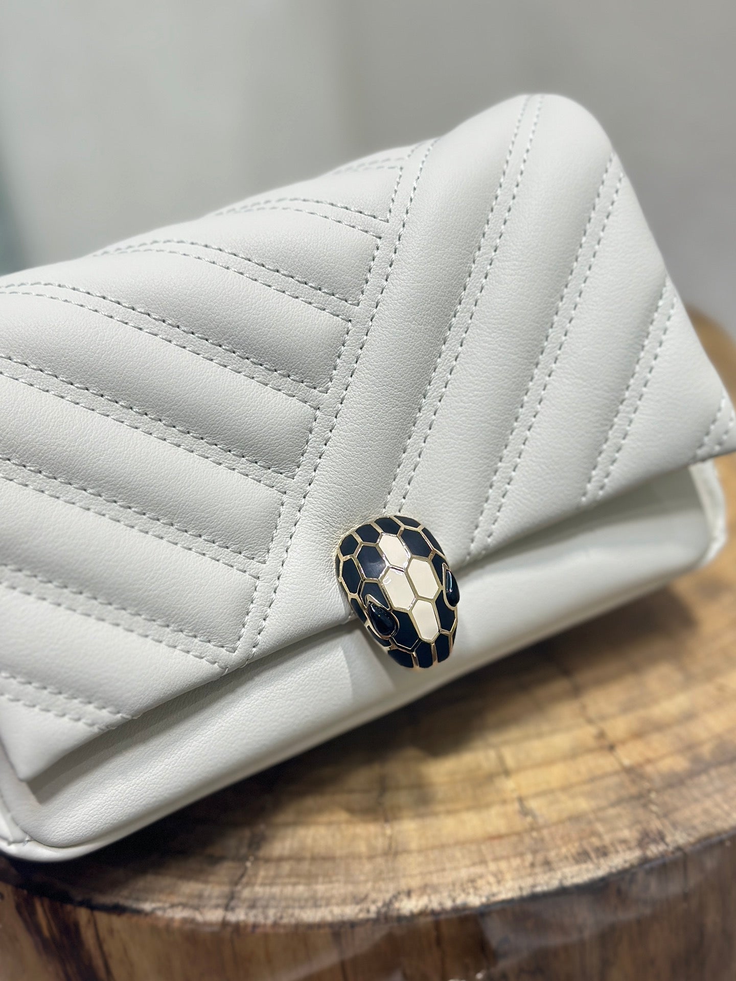 BVL Serpent Cabochon Mini Bag 17cm White Cafskin GHW 188303