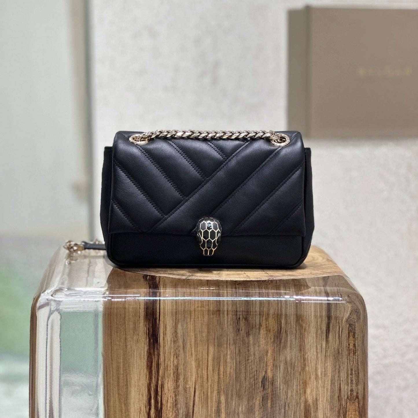 BVL Serpent Cabochon Bag 22.5cm Black Cafskin GHW 188284