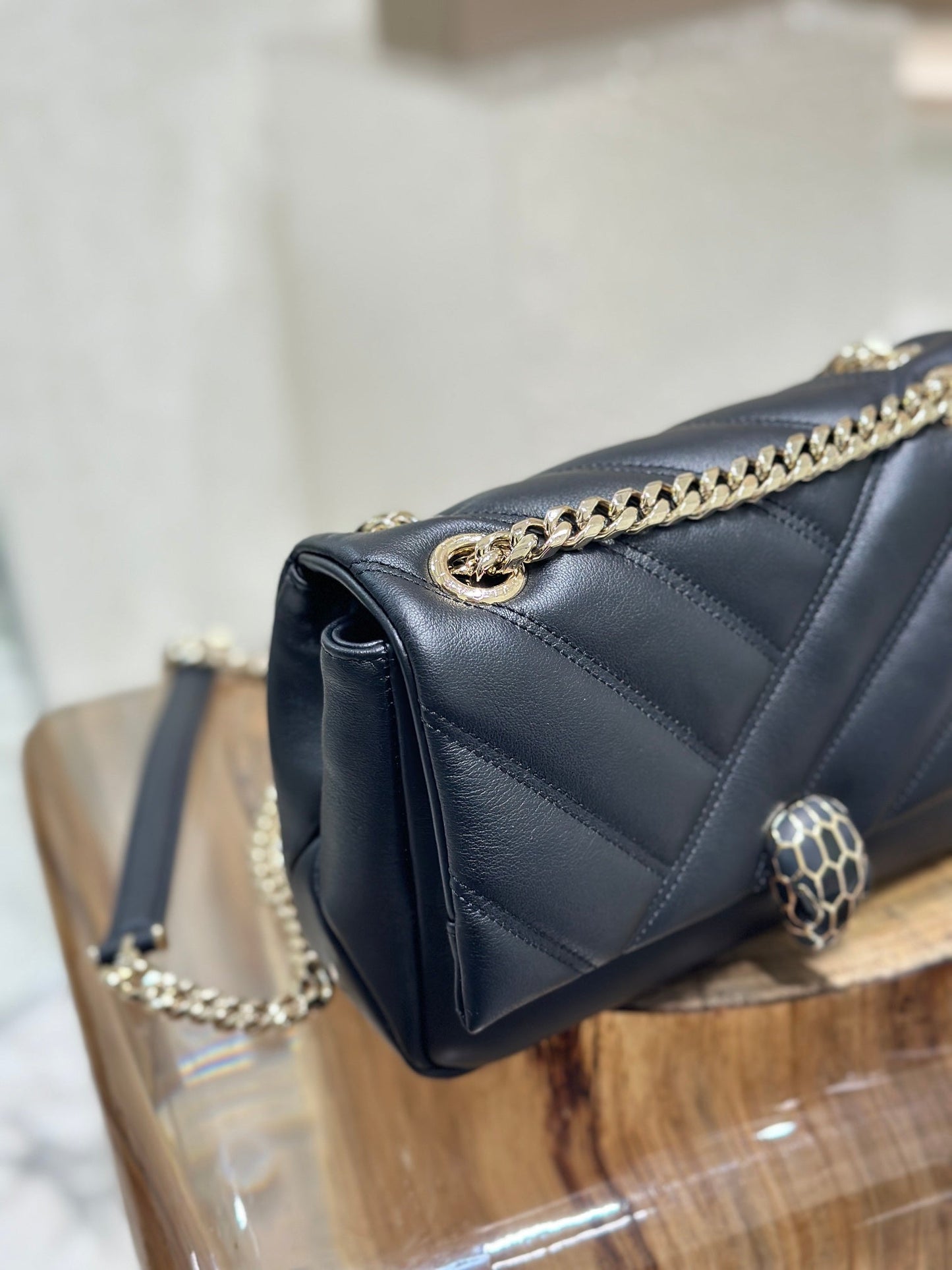 BVL Serpent Cabochon Bag 22.5cm Black Cafskin GHW 188284