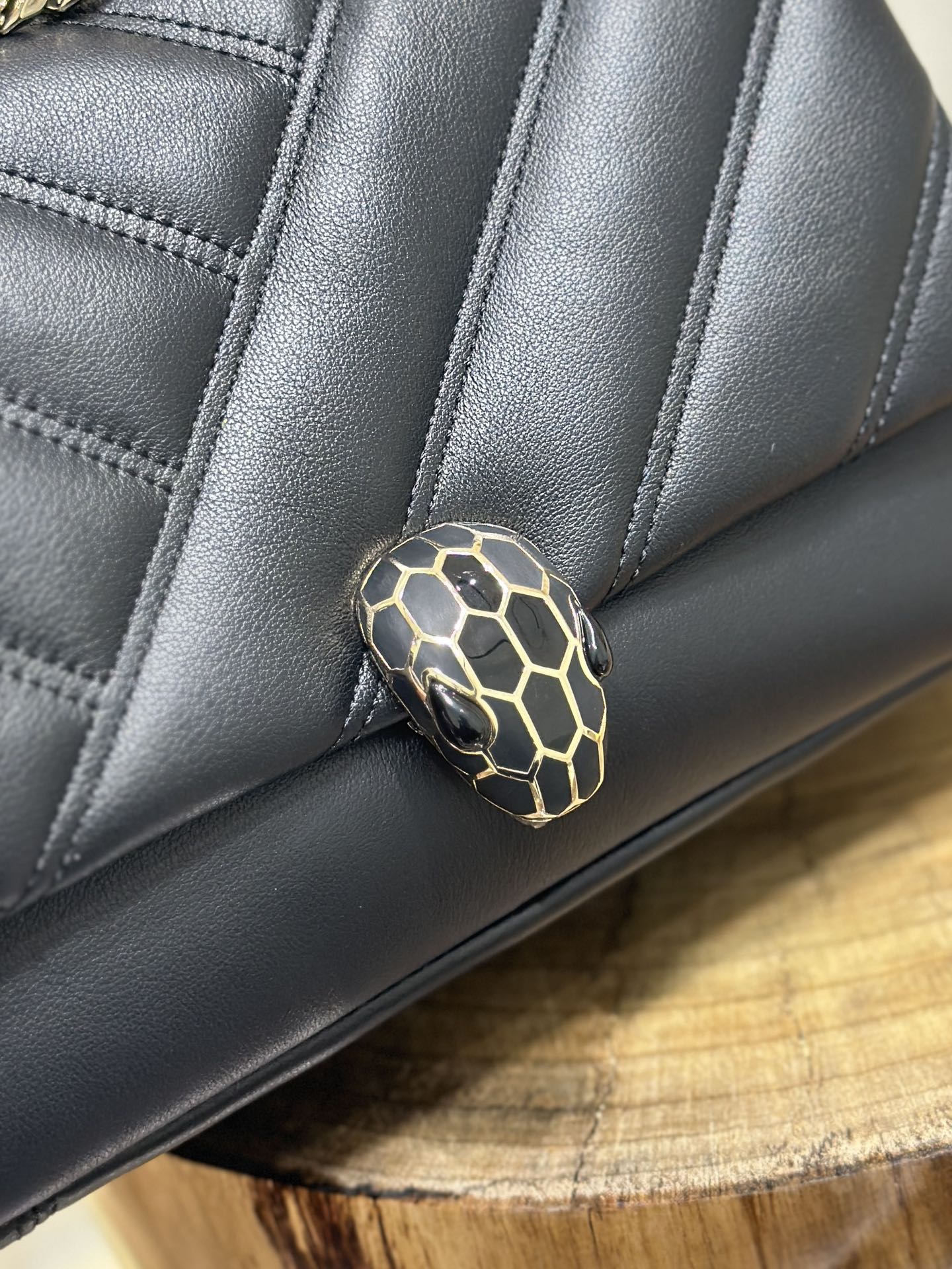 BVL Serpent Cabochon Bag 22.5cm Black Cafskin GHW 188284