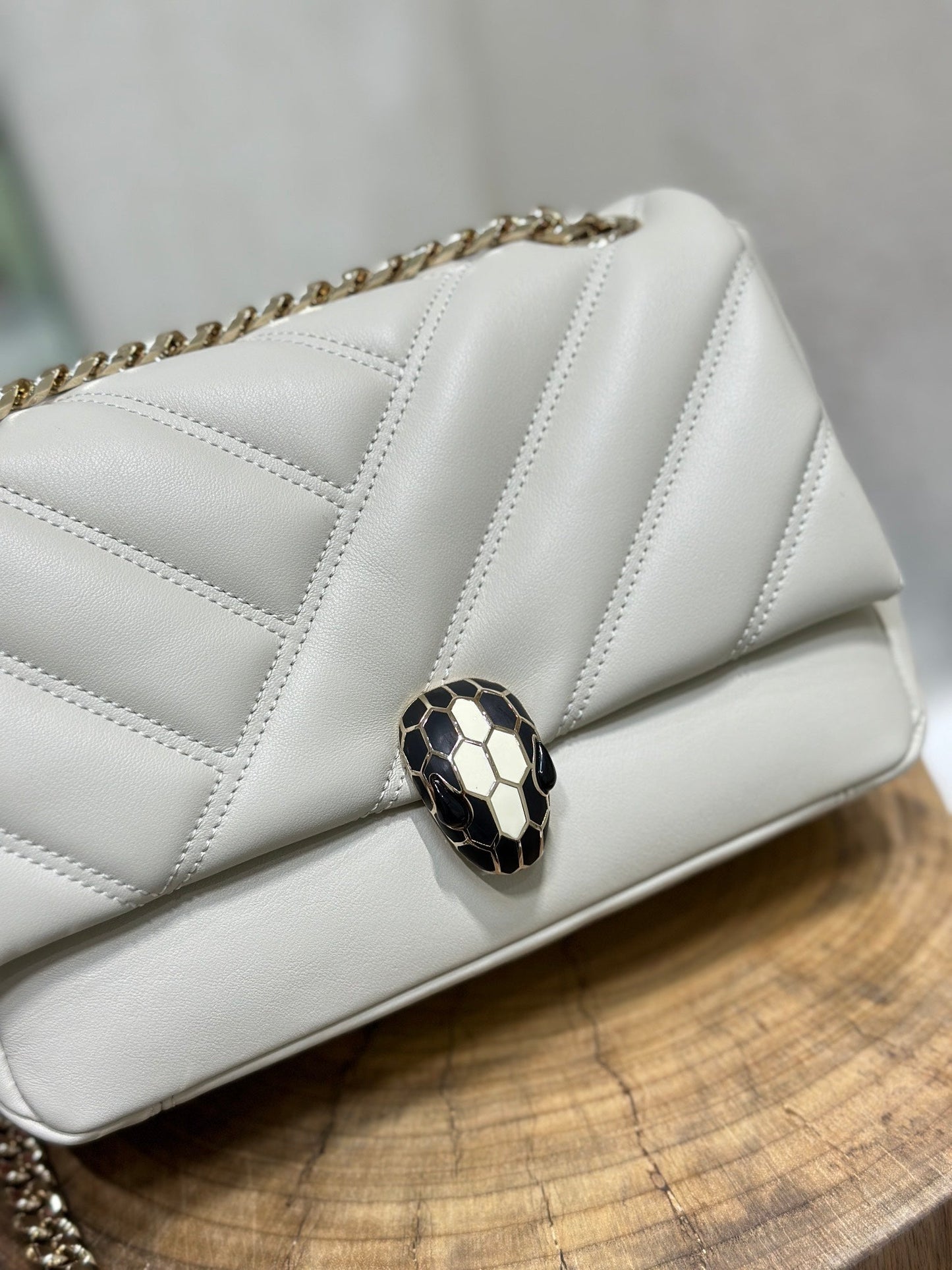BVL Serpent Cabochon Bag 22.5cm White Cafskin GHW 188281