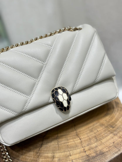 BVL Serpent Cabochon Bag 22.5cm White Cafskin GHW 188281