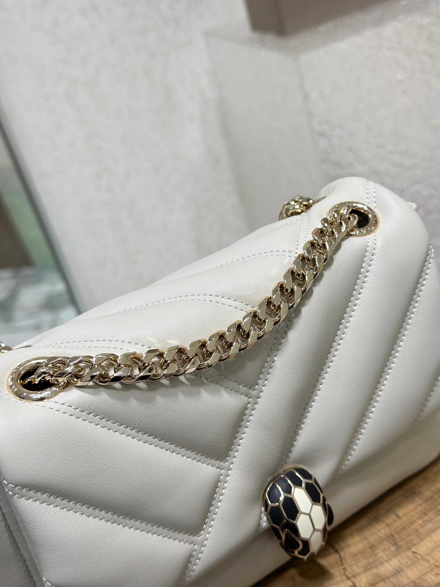 BVL Serpent Cabochon Bag 22.5cm White Cafskin GHW 188281