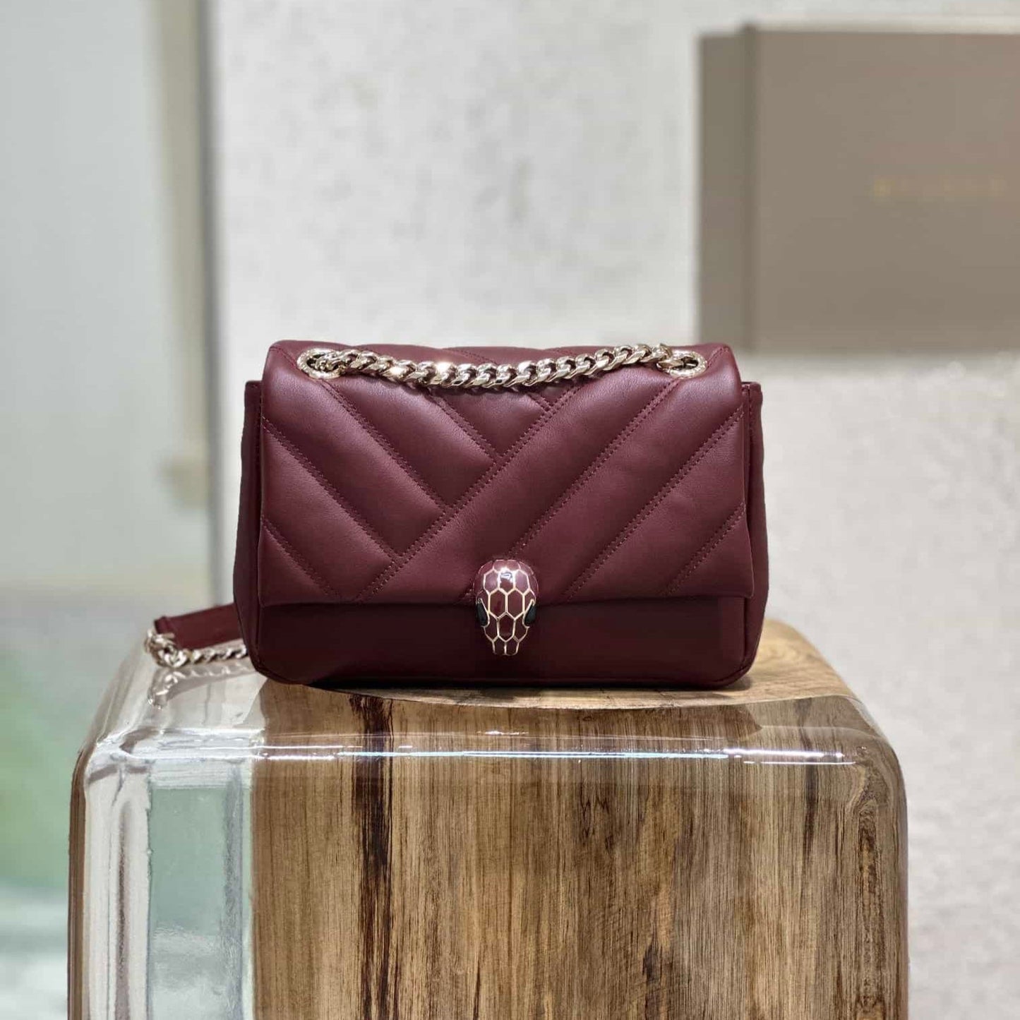 BVL Serpent Cabochon Bag 22.5cm Red Cafskin GHW 188274