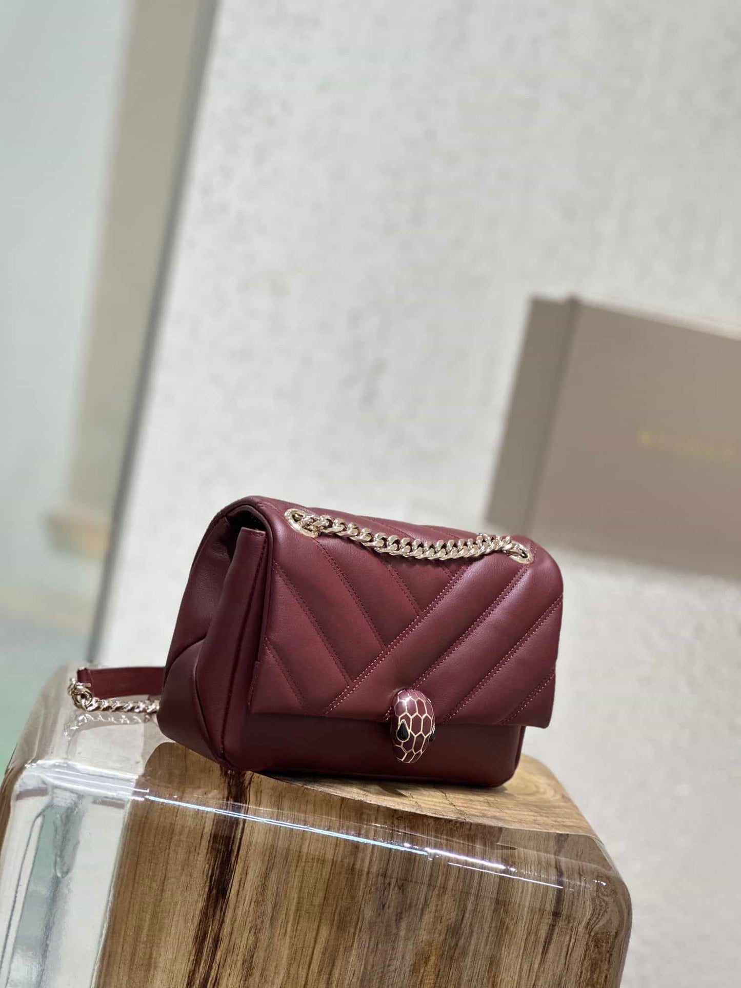 BVL Serpent Cabochon Bag 22.5cm Red Cafskin GHW 188274