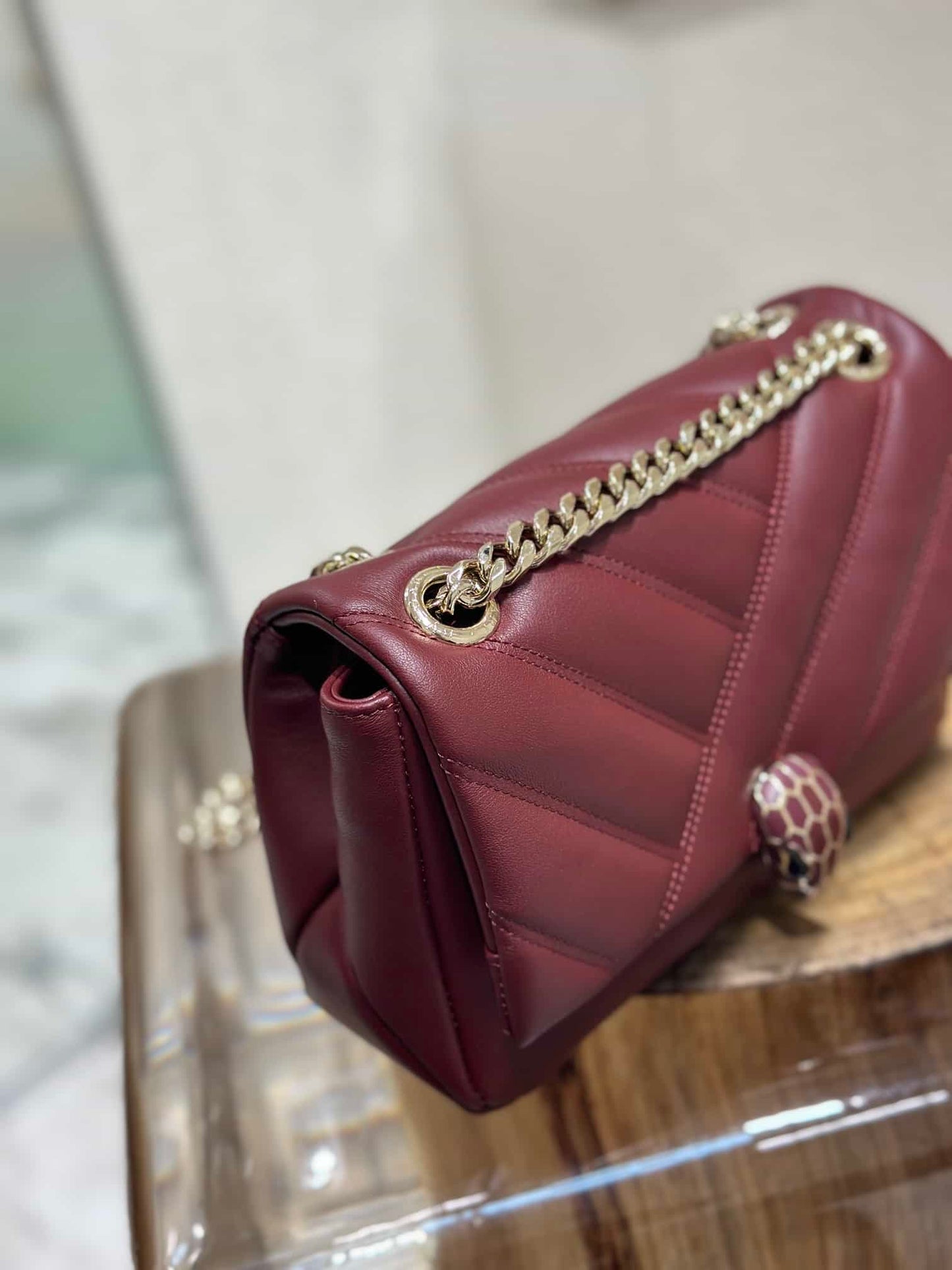 BVL Serpent Cabochon Bag 22.5cm Red Cafskin GHW 188274