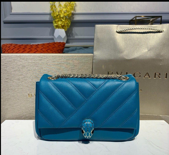 BVL Serpent Cabochon Bag 22.5cm Blue Cafskin GHW 188266
