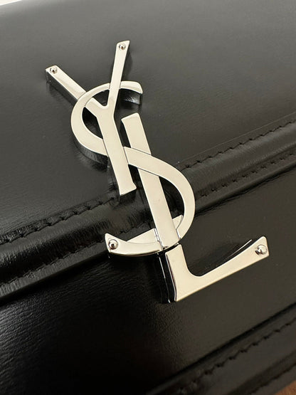 YSL Solferino Small Satchel Bag Black Gold Calfskin 339504