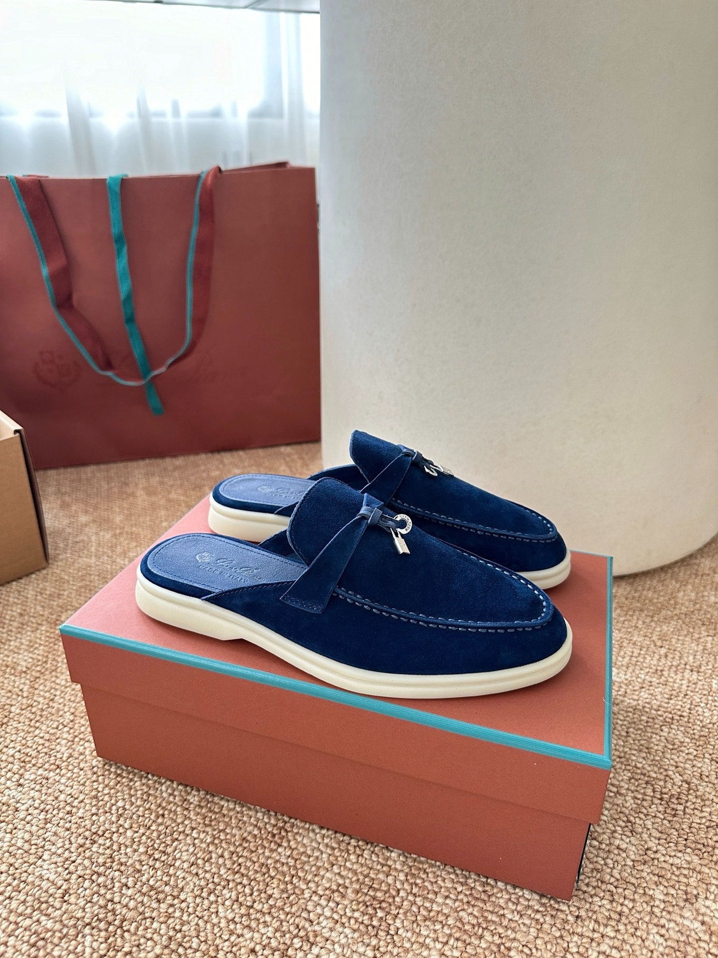 Loro Piana Summer Charms Walk Suede Mules - Navy Blue