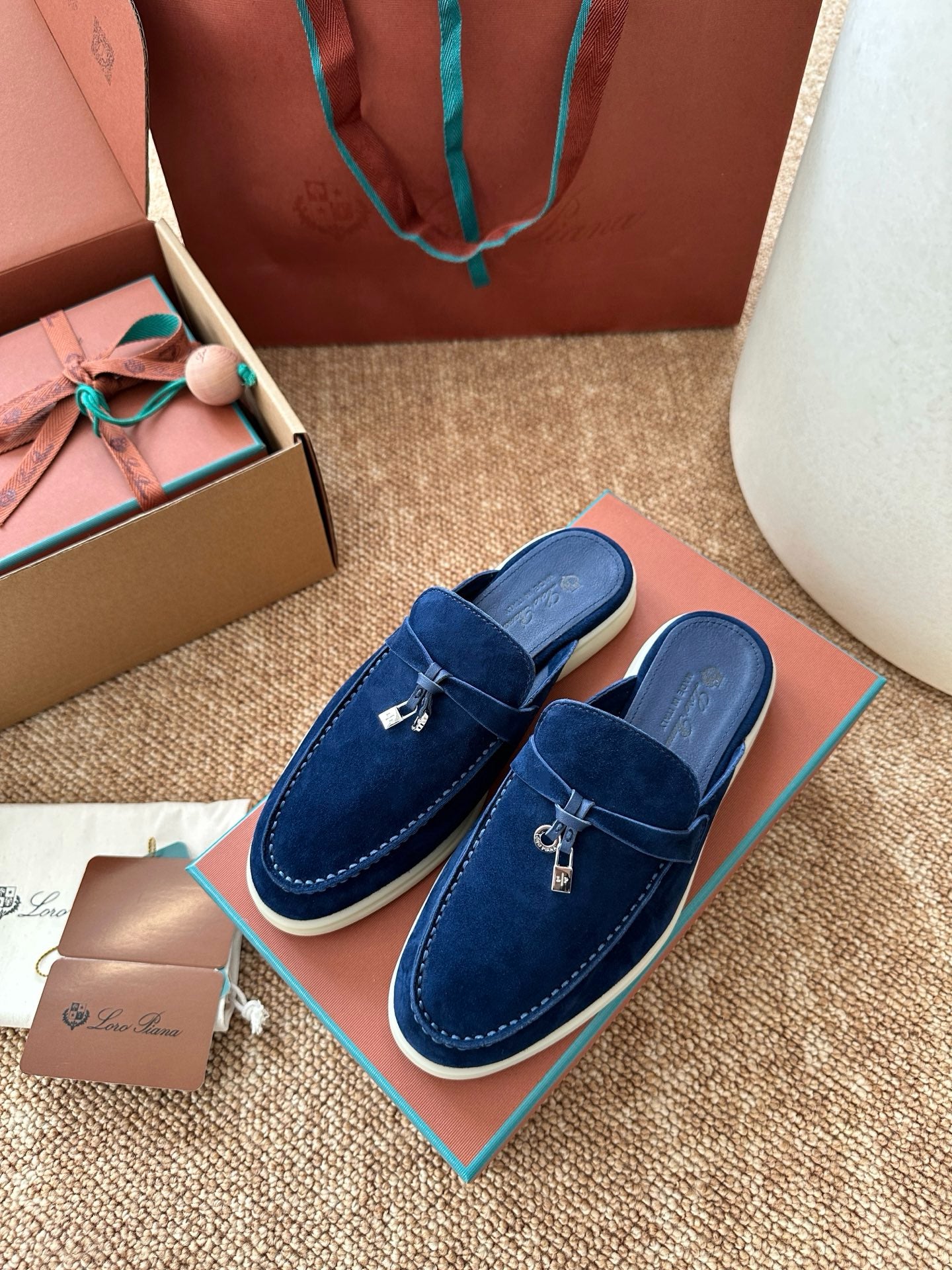 Loro Piana Summer Charms Walk Suede Mules - Navy Blue