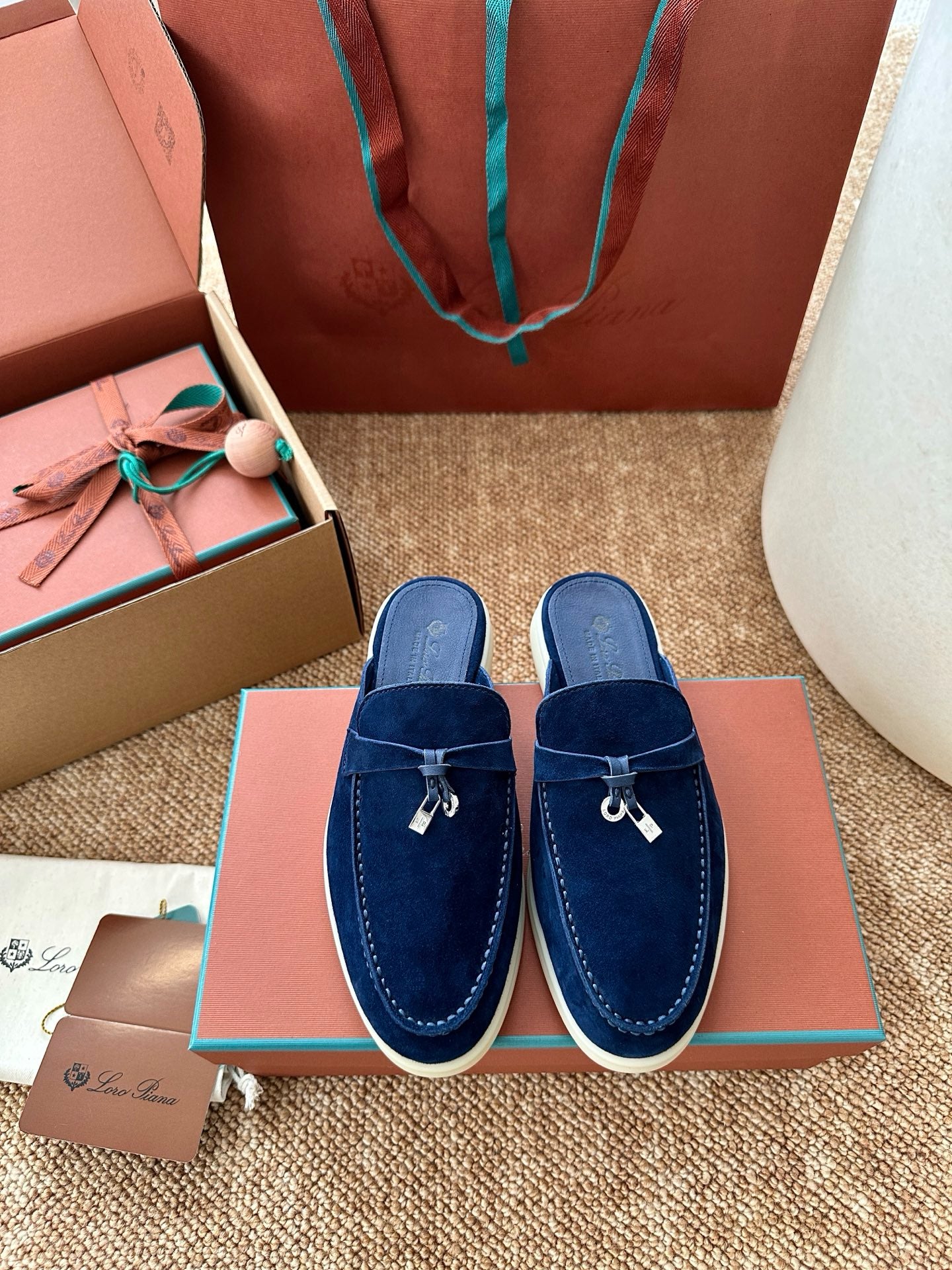 Loro Piana Summer Charms Walk Suede Mules - Navy Blue