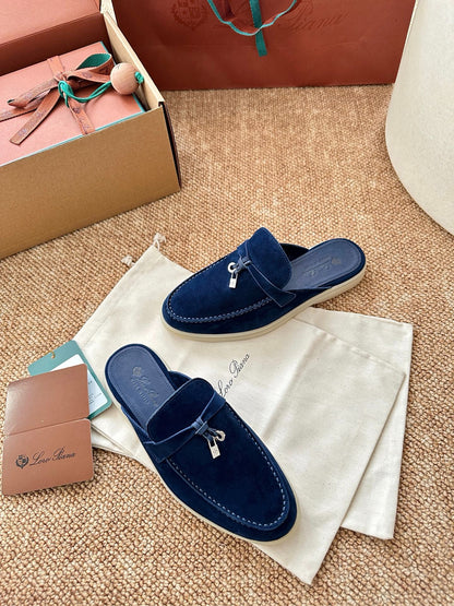 Loro Piana Summer Charms Walk Suede Mules - Navy Blue