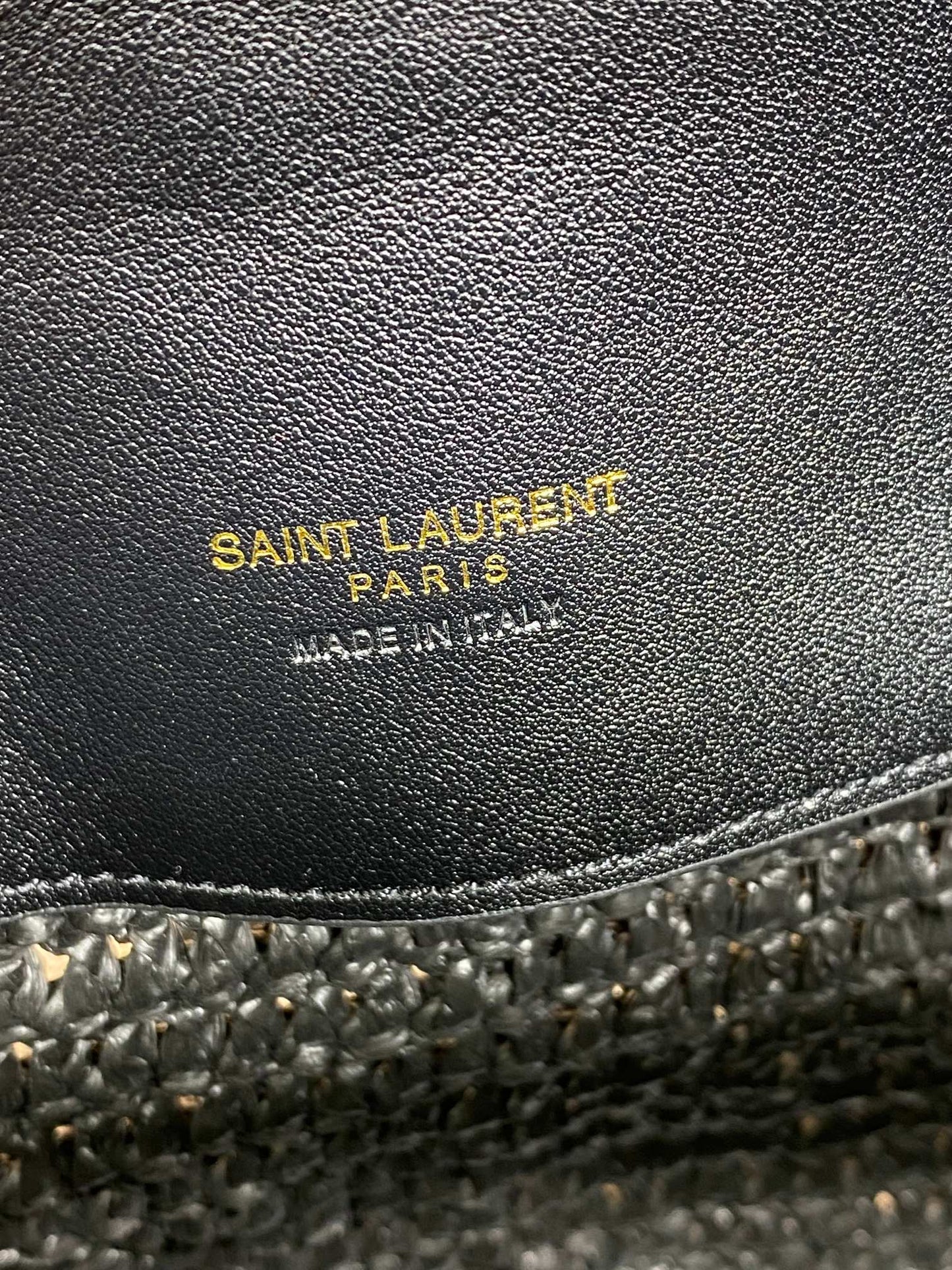 le 37 woven raffia 20cm black calfskin