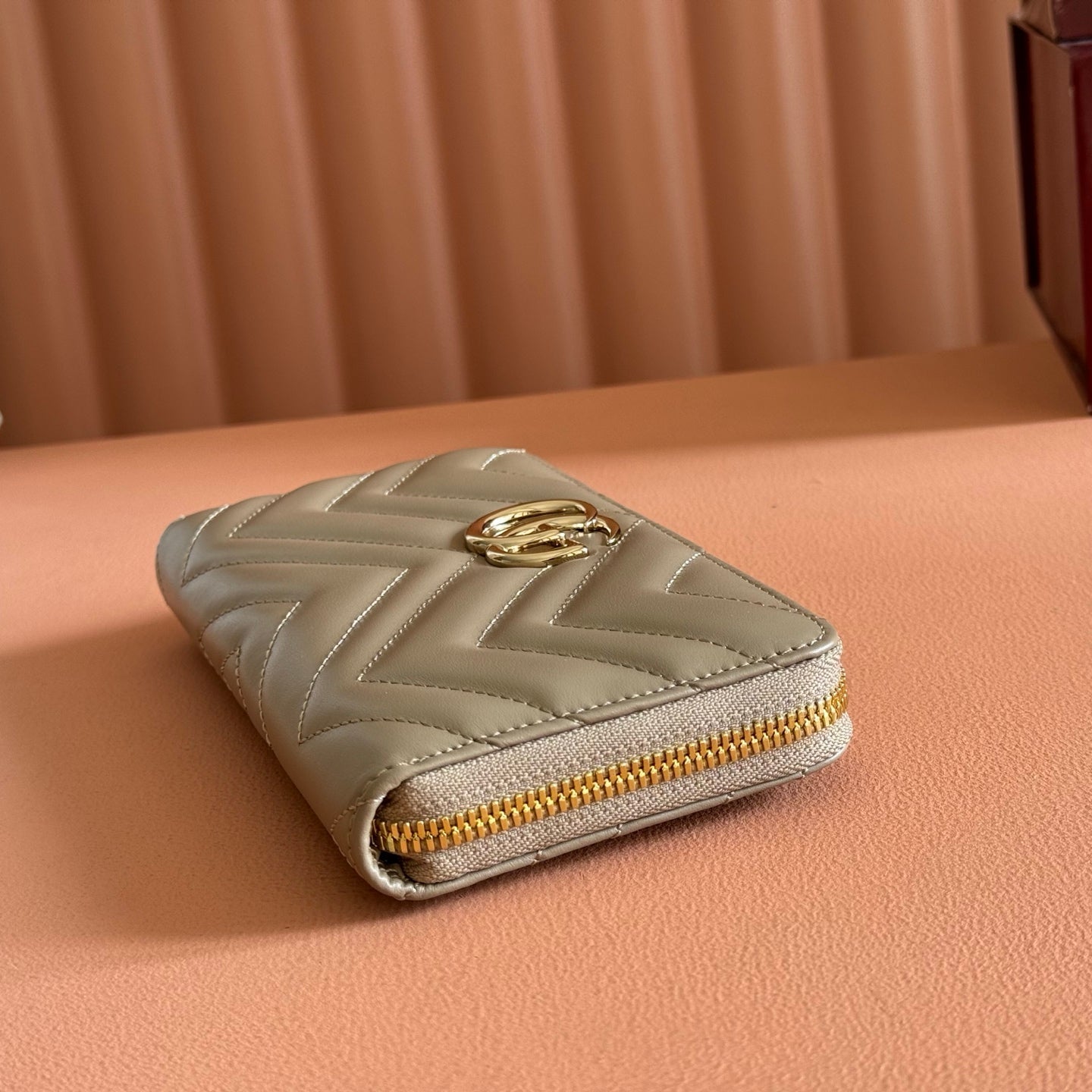 GG Zip-Around Wallet Taupe Matelassé Leather