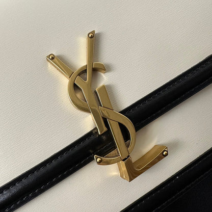 YSL Solferino Small Satchel Bag Black White Gold Calfskin 339413