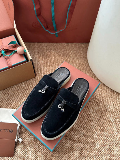 Loro Piana Summer Charms Walk Suede Mules - Black