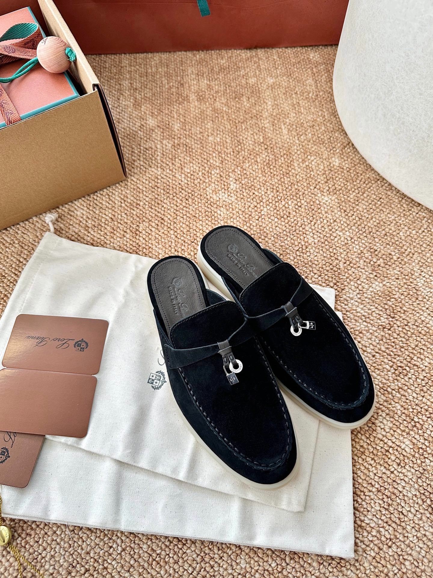 Loro Piana Summer Charms Walk Suede Mules - Black