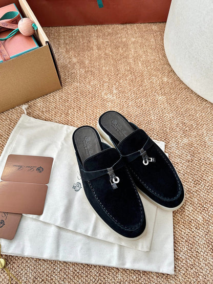 Loro Piana Summer Charms Walk Suede Mules - Black