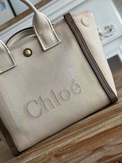 Chloé Carry Tote Bag 25cm Beige Cotton