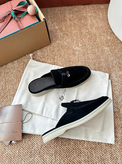 Loro Piana Summer Charms Walk Suede Mules - Black
