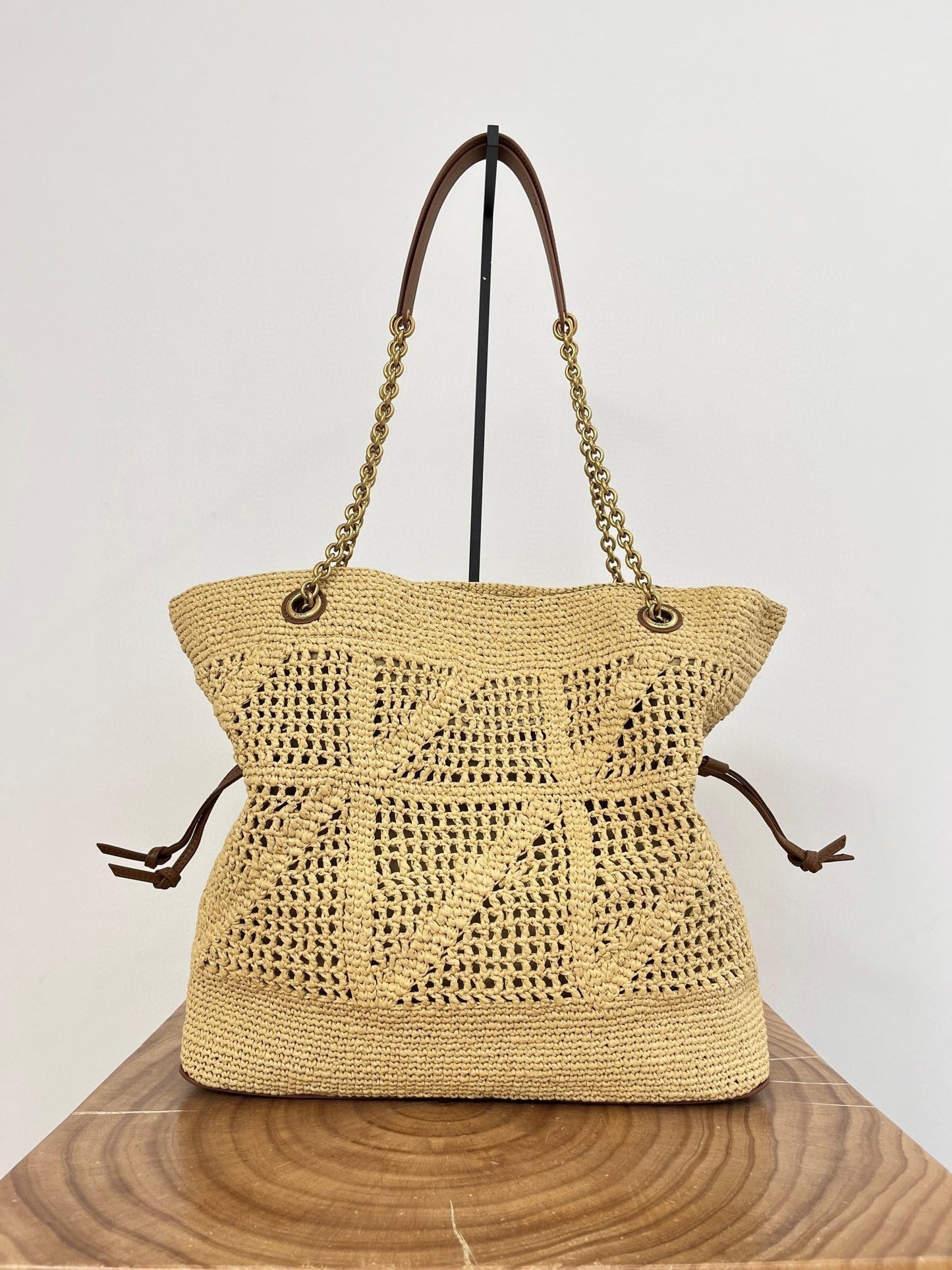 YSL Jamie Lucky Bag Beige Brown Raffia 339402