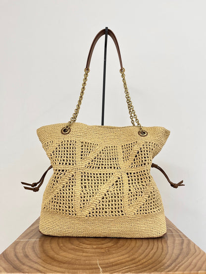 YSL Jamie Lucky Bag Beige Brown Raffia 339402