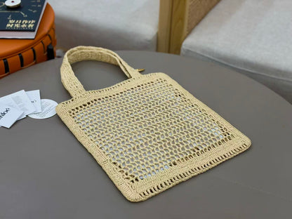 Chloé Summer Banana Crochet Tote Bag Raffia With Leather Trim