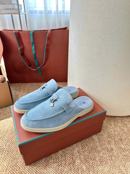 Loro Piana Summer Charms Walk Suede Mules - Light Blue