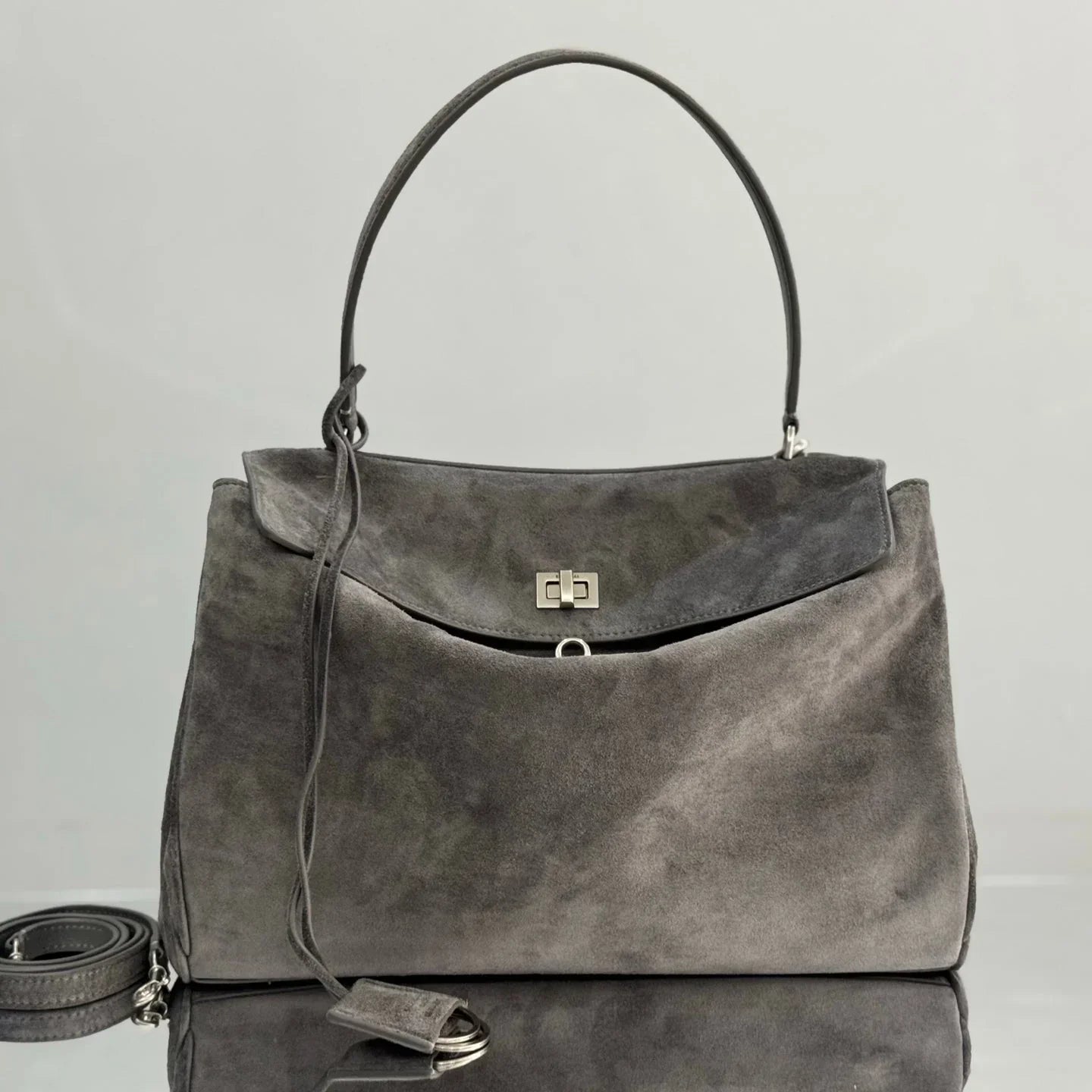 Balenciaga Medium Bag 35 Gray Suede Sliver Hardware