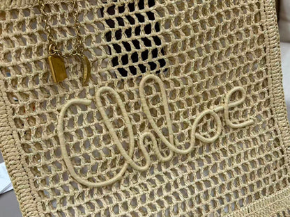 Chloé Summer Banana Crochet Tote Bag Raffia With Leather Trim