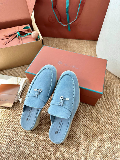 Loro Piana Summer Charms Walk Suede Mules - Light Blue