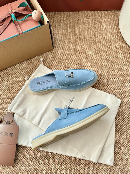 Loro Piana Summer Charms Walk Suede Mules - Light Blue