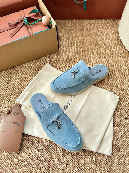 Loro Piana Summer Charms Walk Suede Mules - Light Blue