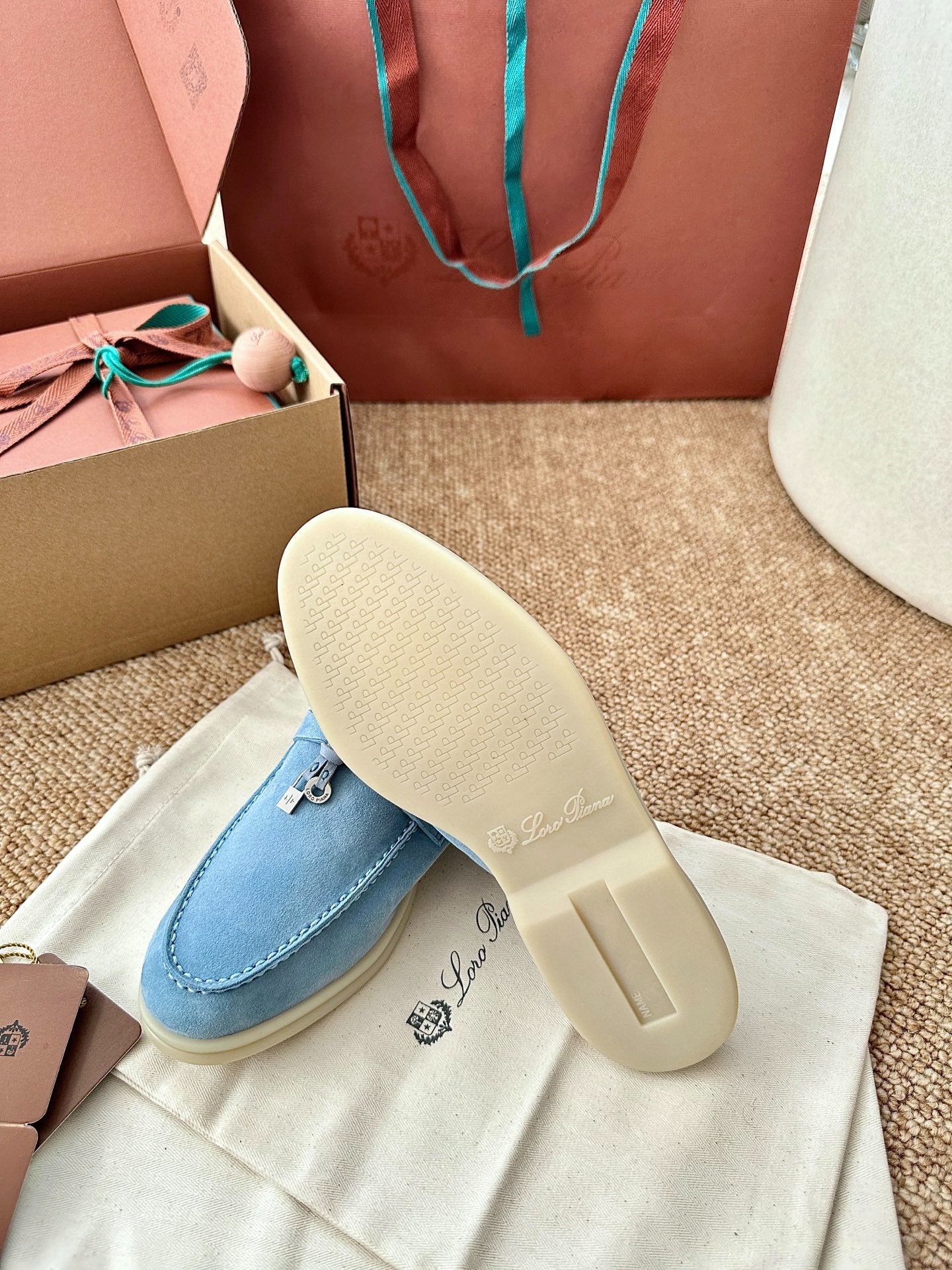 Loro Piana Summer Charms Walk Suede Mules - Light Blue