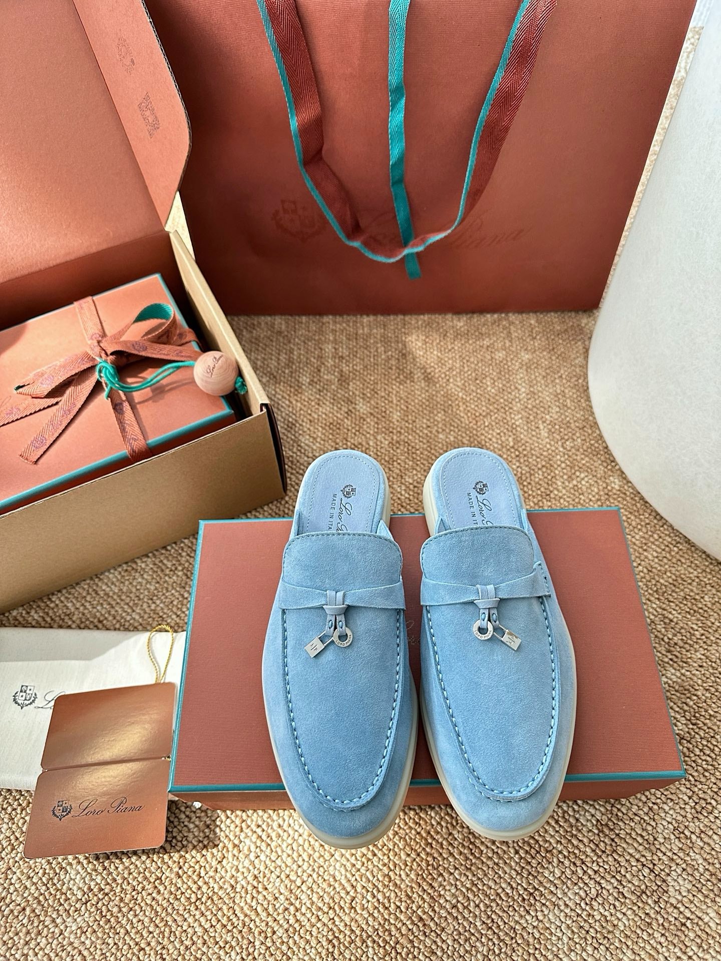 Loro Piana Summer Charms Walk Suede Mules - Light Blue