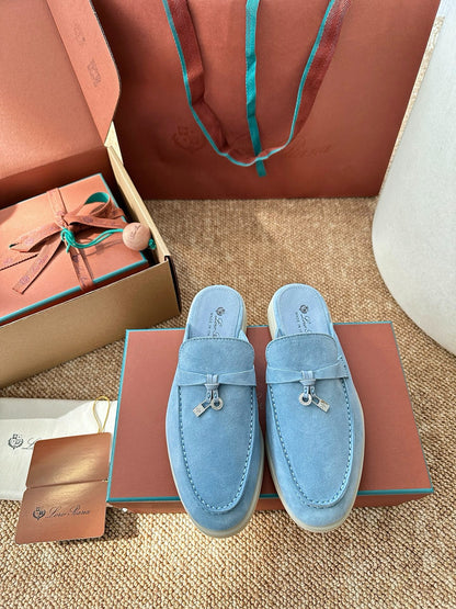Loro Piana Summer Charms Walk Suede Mules - Light Blue