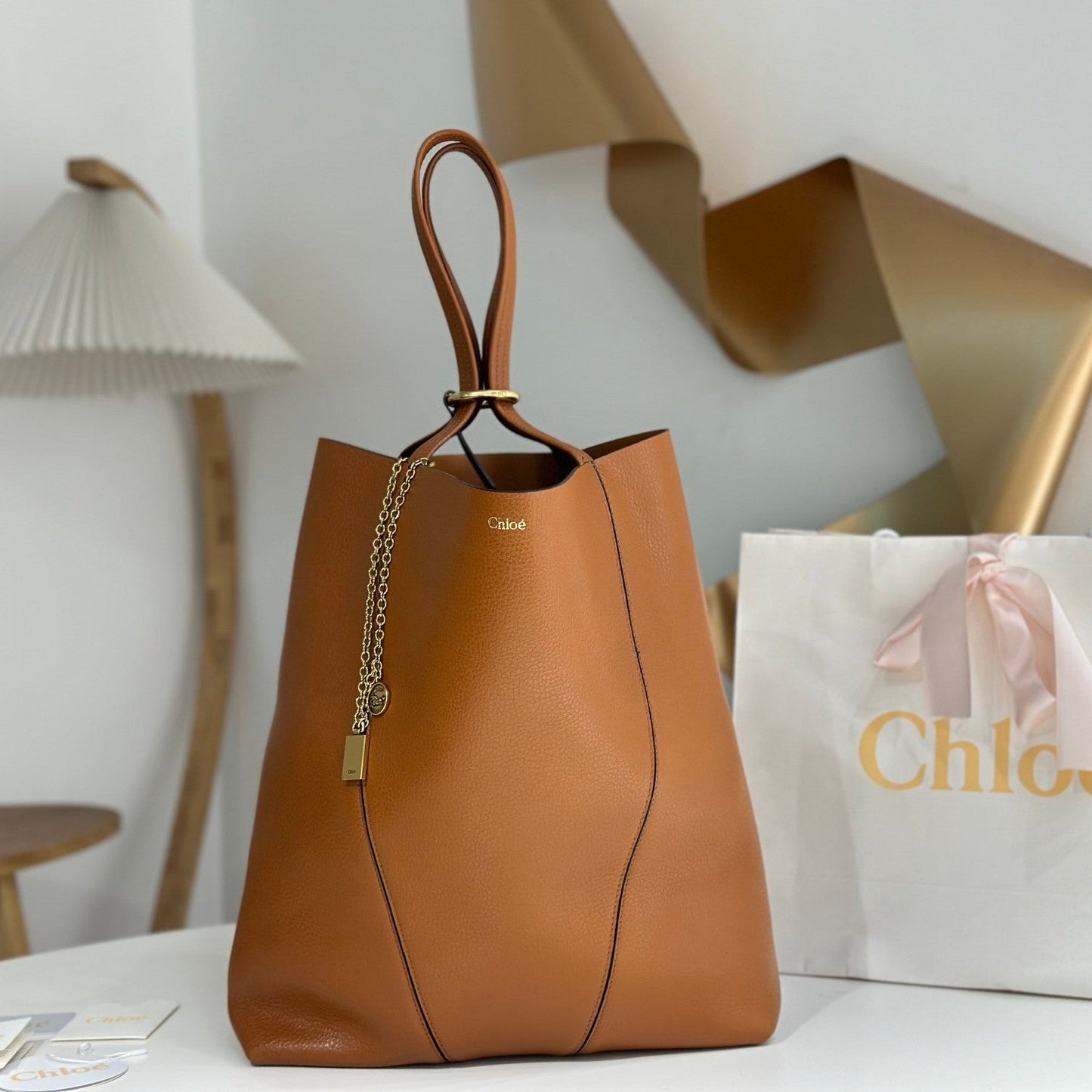 Chloe Spin Tote Bag Large 35cm Brown Calfskin 272217